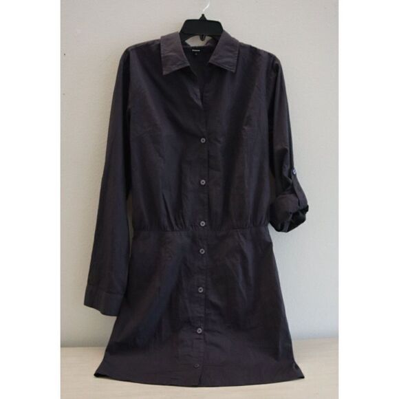 Monrow HD0511 Women Sz M Faded Black Poplin Button-Up Collared Shirt Dress - Picture 5 of 13